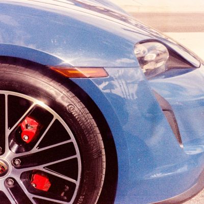 Reflections on a sports car's bumper
